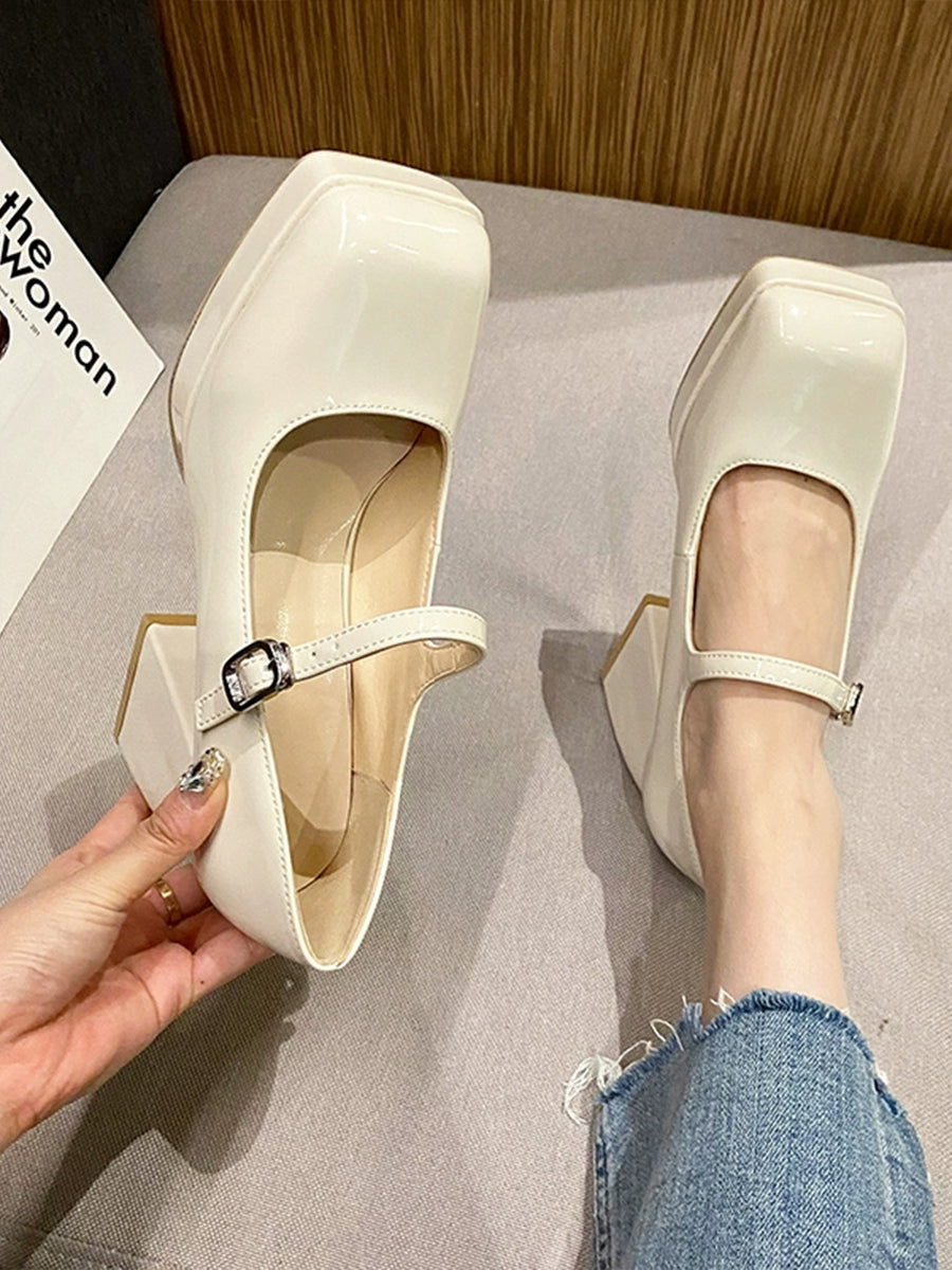 Square Toe Block Heels Mary Jane Pumps Maxct