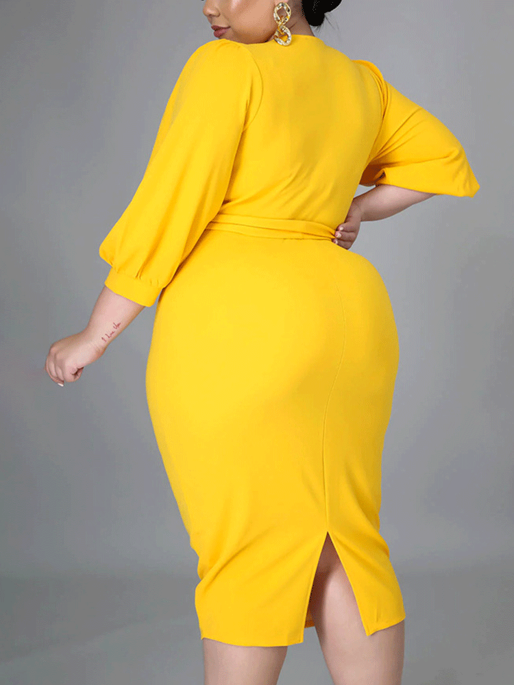 Deep V-neck Solid Split Midi Dress Maxct