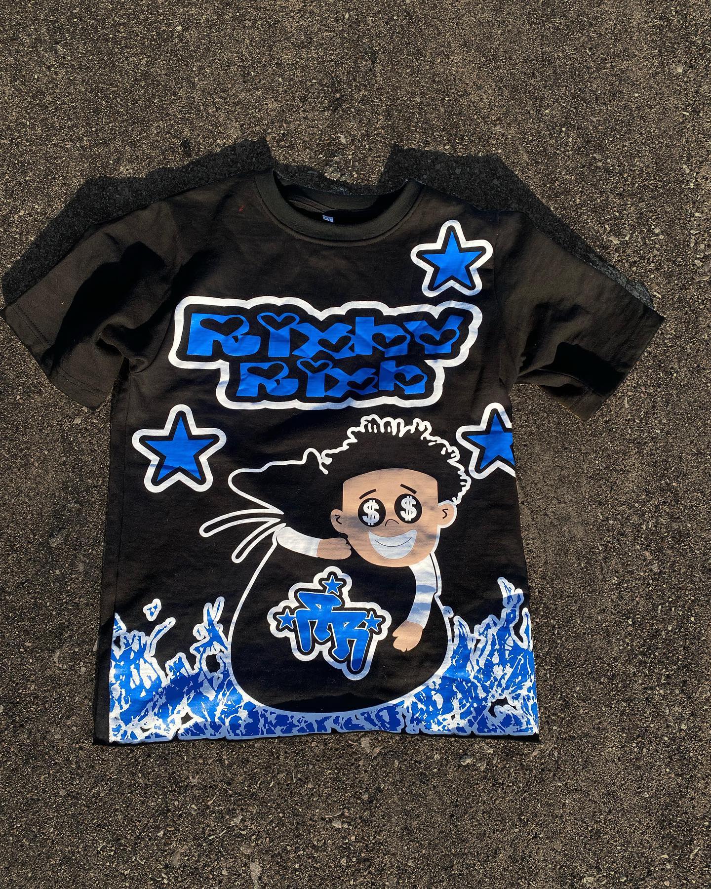 American cartoon letter pattern printed oversized round T-shirt men's Y2K street hip-hop versatile loose short-sleeved top