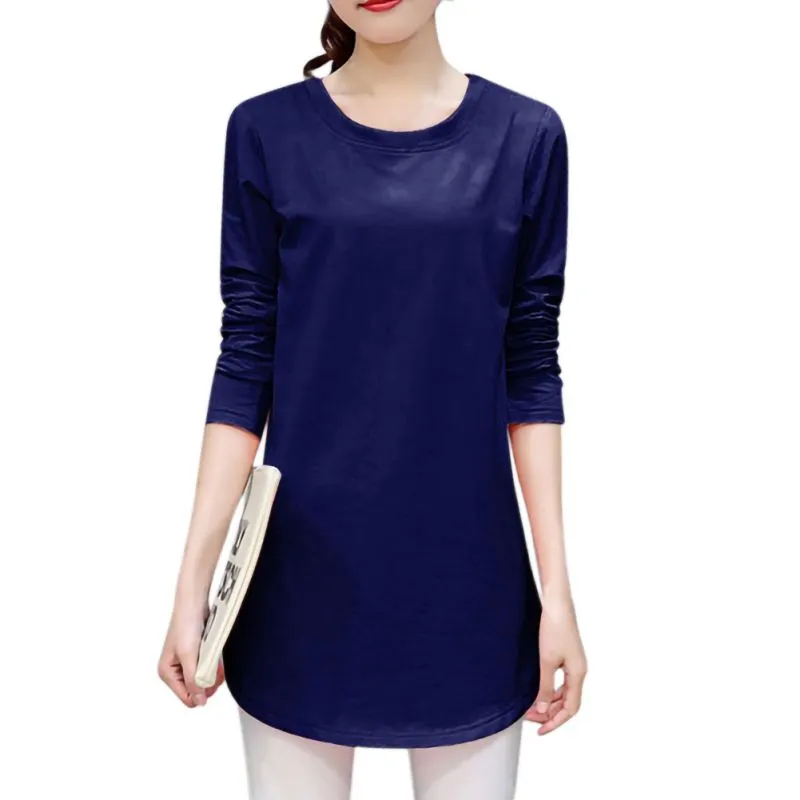 Maxct Women's O-Neck Long T-Shirts Casual Three Quarter Sleeve Spring Autumn Tops Solid Color Loose Tops