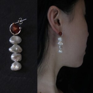 「Chinoiserie」Red Agate Pearl Dangle Earrings