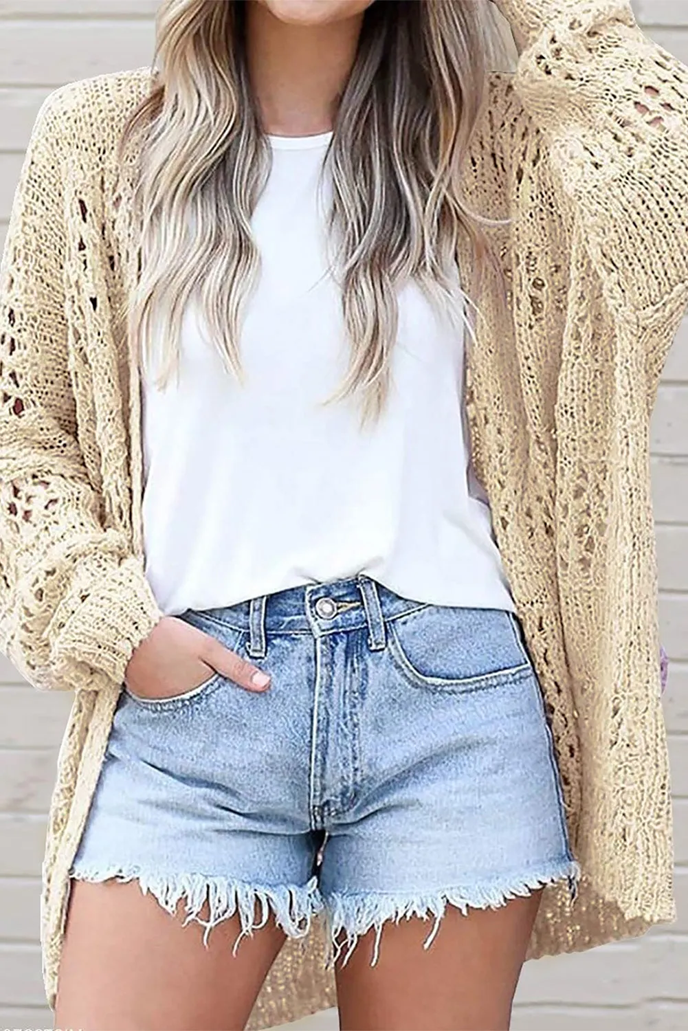 Maxct &Openwork Long Sleeve Cardigan