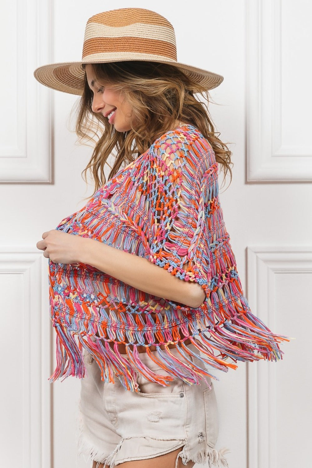 Maxct &BiBi Open Front Fringed Crop Knit Cardigan