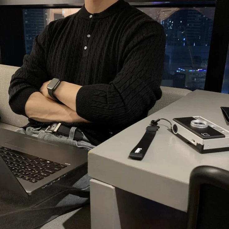 Maxct Cable Knit Henley Sweater