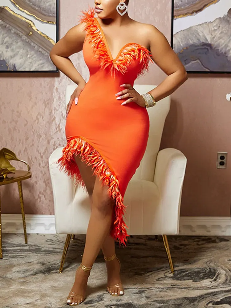 One Shoulder Sleeveless Midi Dress Maxct