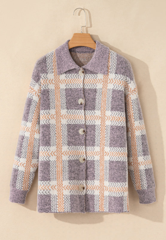 Maxct &Plaid Button Up Collared Neck Cardigan