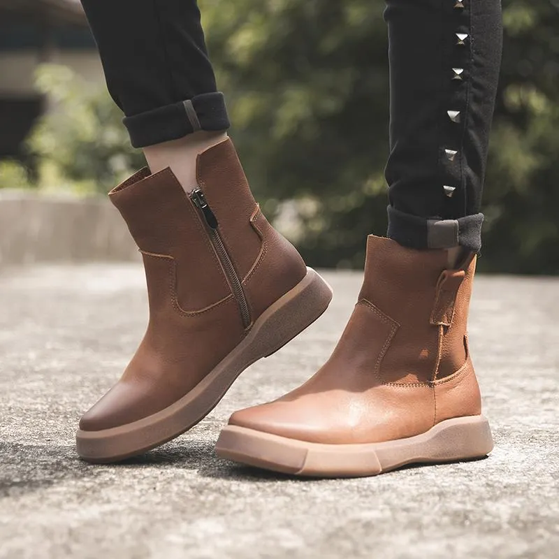Waxing Short Boots for Winter Side Zipper Chelsea Boots Black/Coffee Maxct
