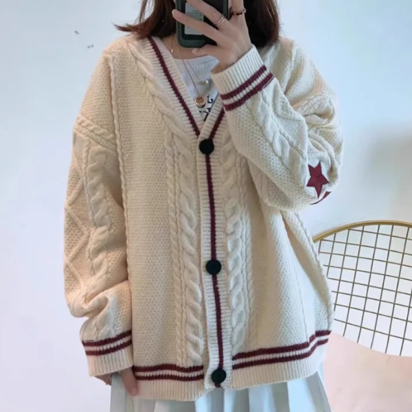 Maxct Oversize Star Embroidered Cable Knit Cardigan