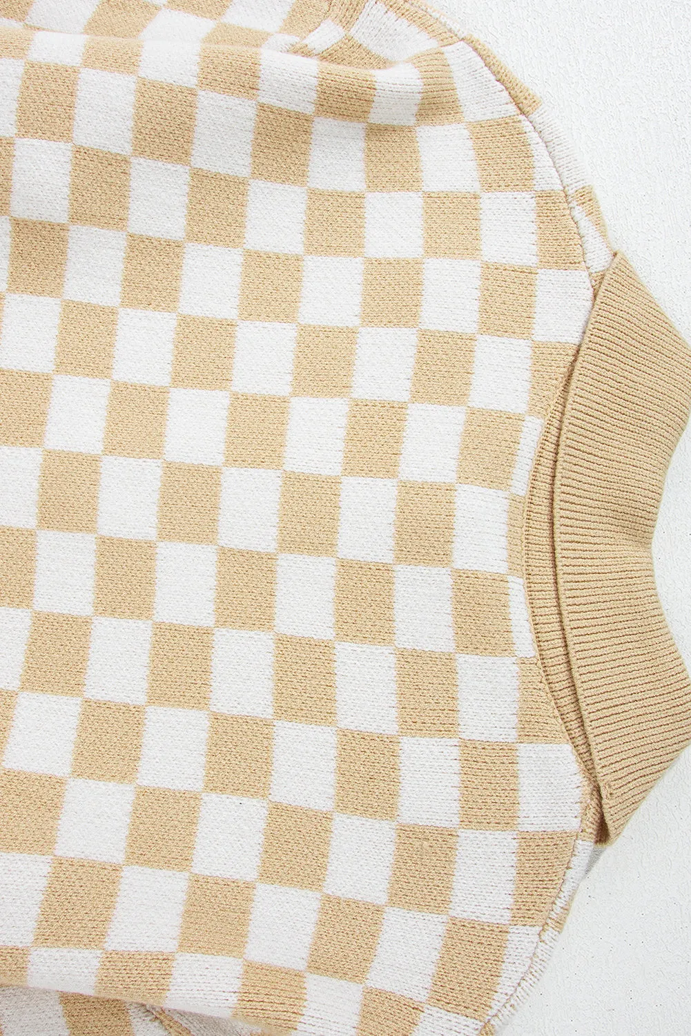 Maxct &Checkered Collared Neck Long Sleeve Sweater