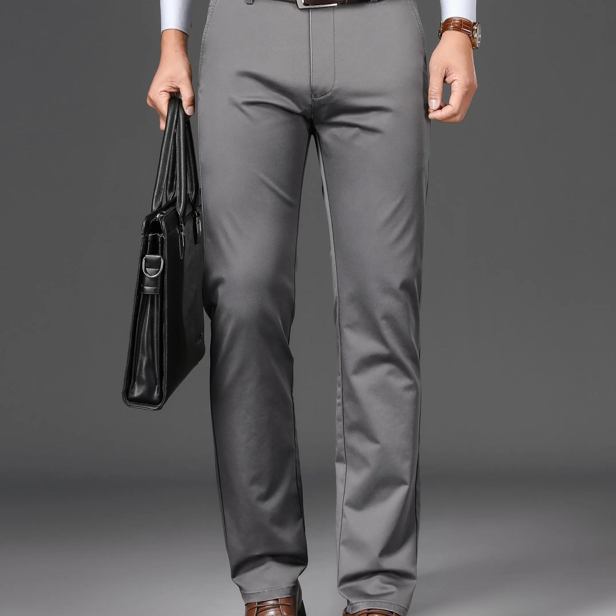 Maxct Classic Design Dress Pants, Men's Semi-formal Embroidery Stretch Dress Pants For Fall Winter Business