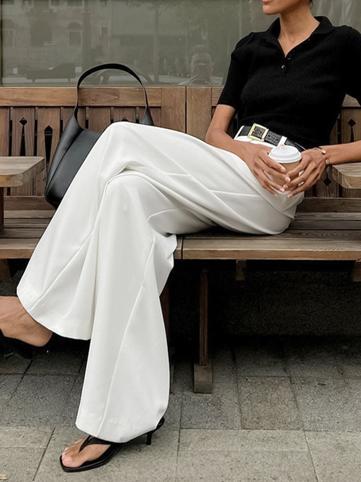 Maxct Solid Wide Leg Pants Without Belt