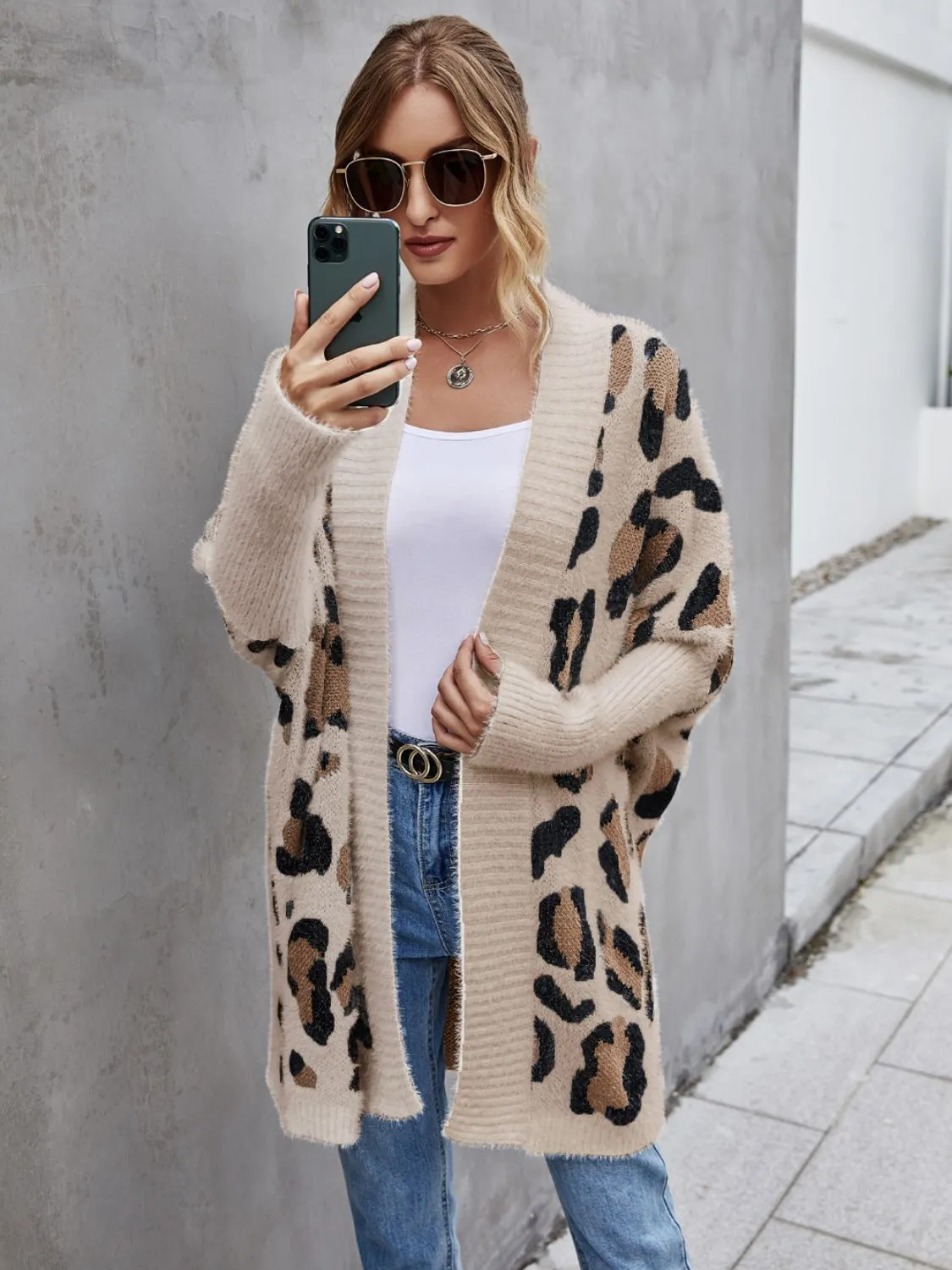 Maxct &Leopard Pattern Fuzzy Cardigan