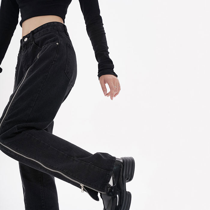 Zip Up Leg Grunge Jeans Maxct