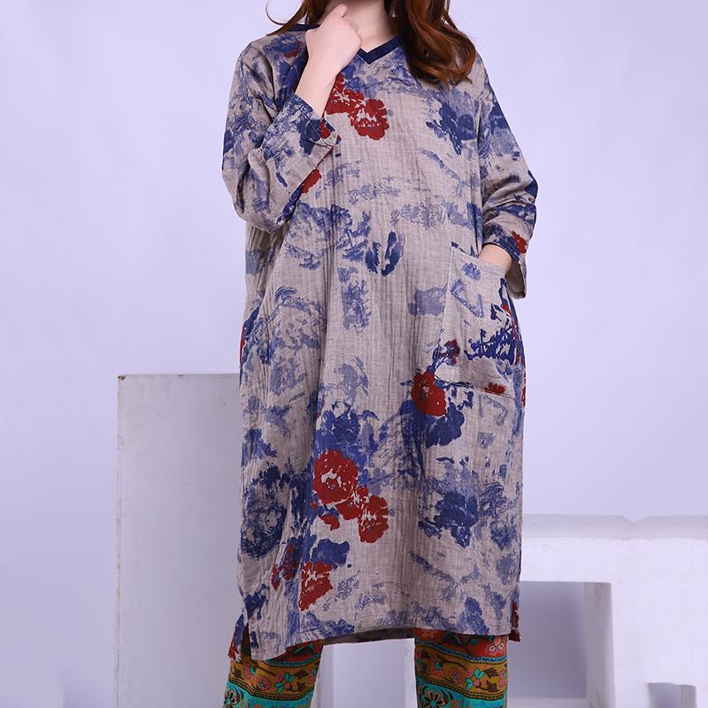 Maxct Vintage Printed Cotton Linen Dresses