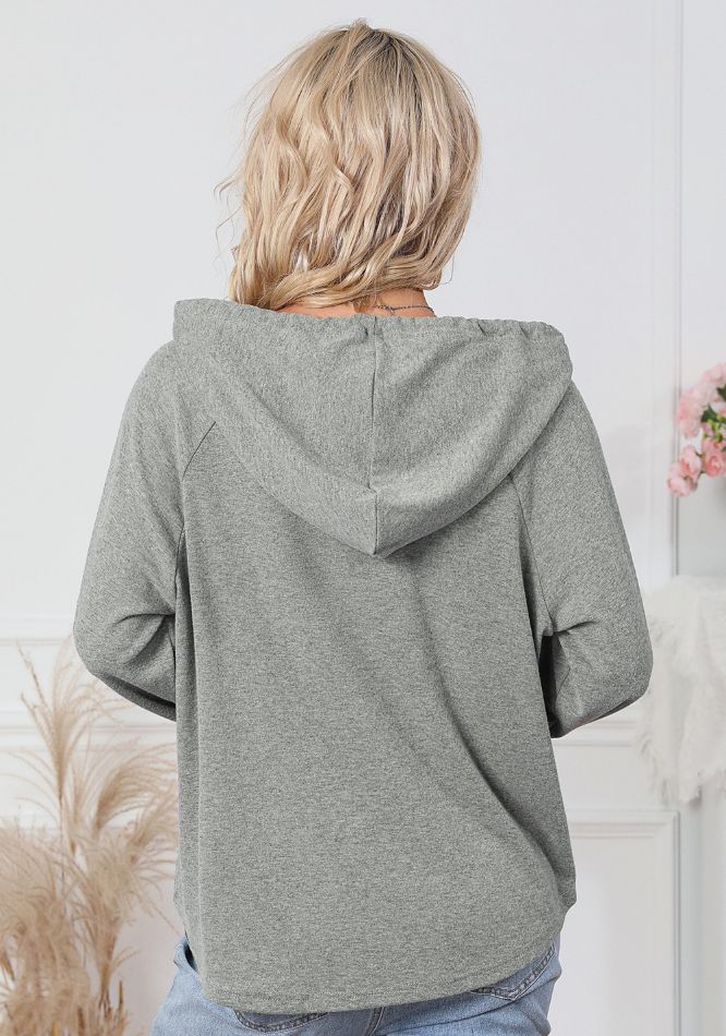 Maxct &Drawstring Quarter Snap Long Sleeve Hoodie