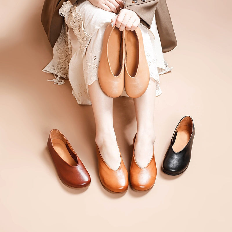 Handmade Genuine Slip Ons Breathable Flats Loafers Black/Beige/Apricot/Brown Maxct