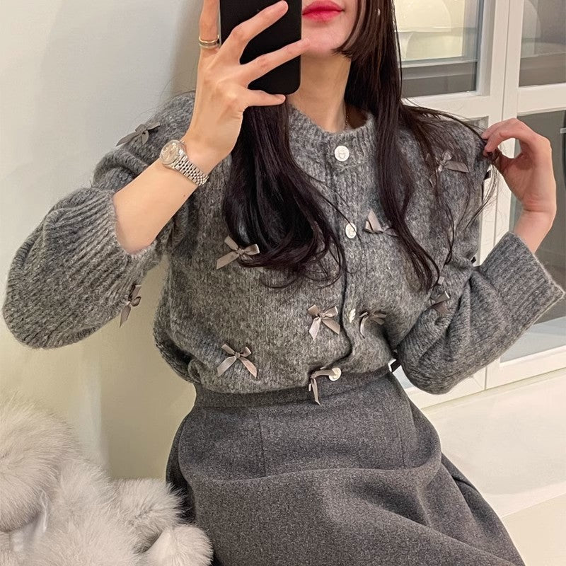 Maxct Round Neck Bowknot Knit Cardigan