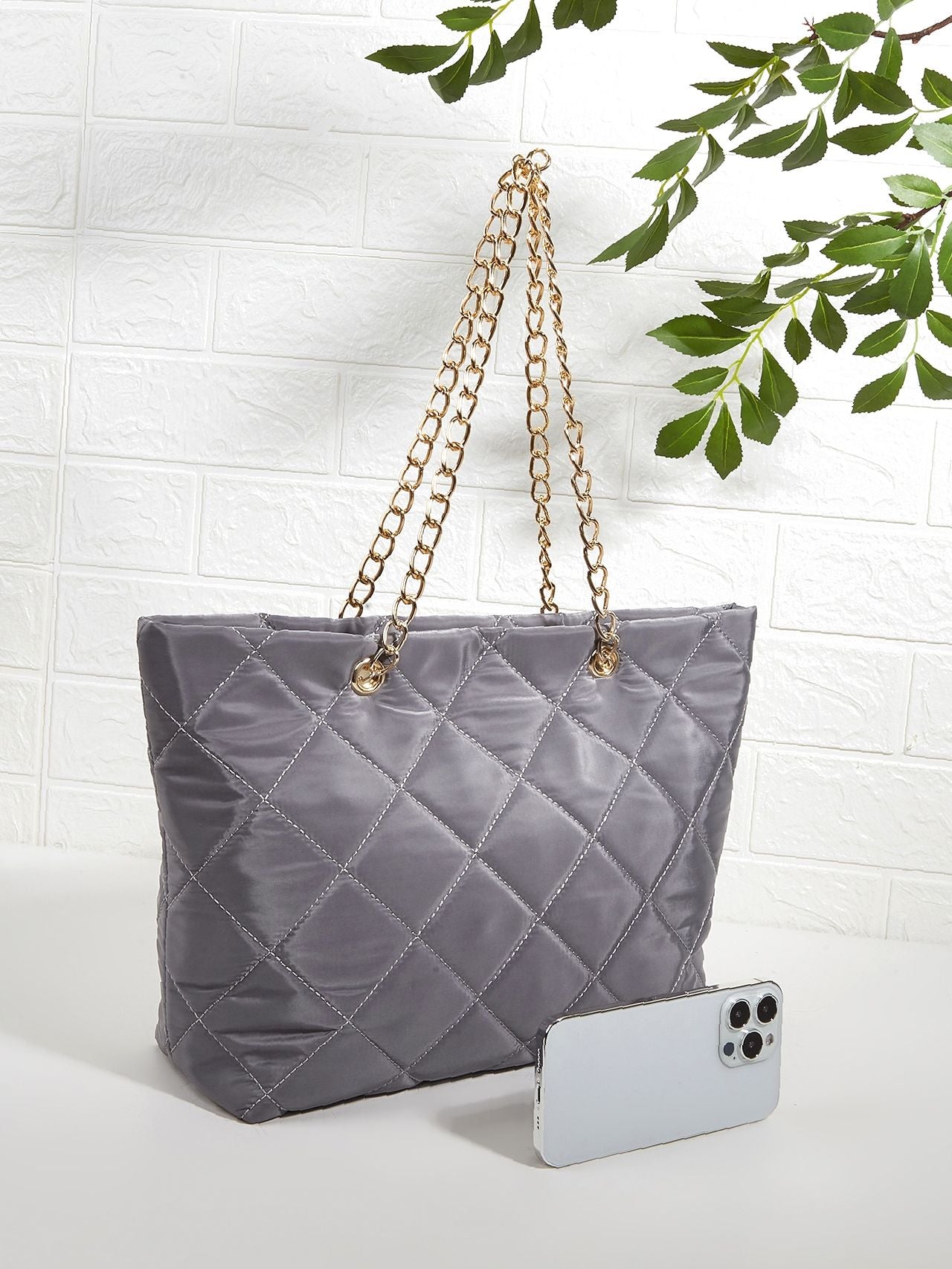 Maxct - Quilted Embossed Chain Shoulder Tote Bag  - Women Tote Bags