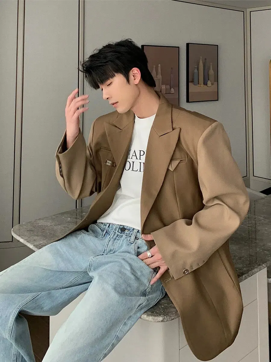 Maxct Lapel Collar Single Suit Jacket