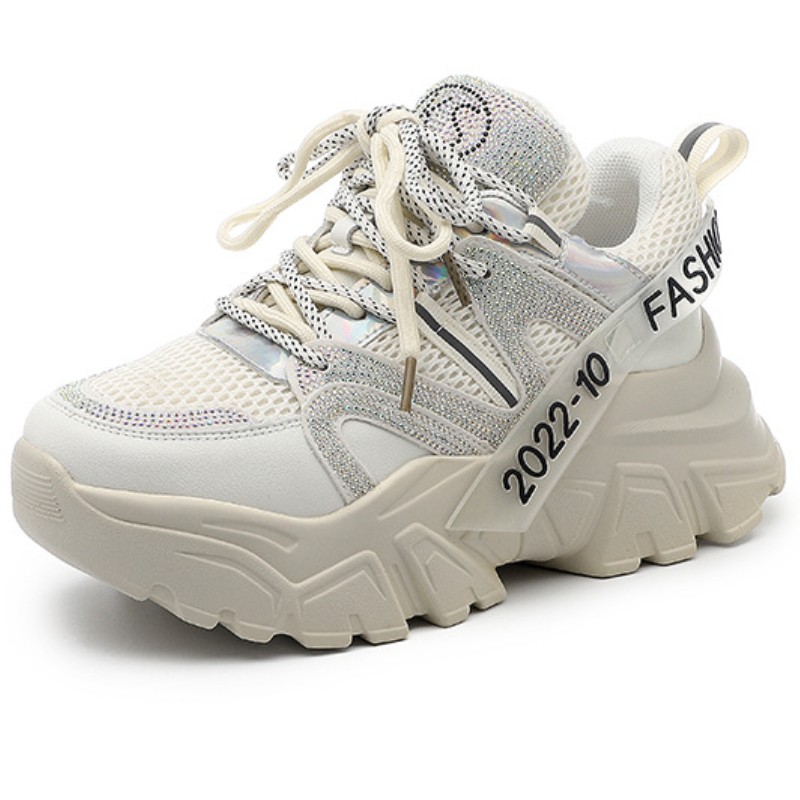 6cm Air Mesh Leather Bling Chunky Sneakers