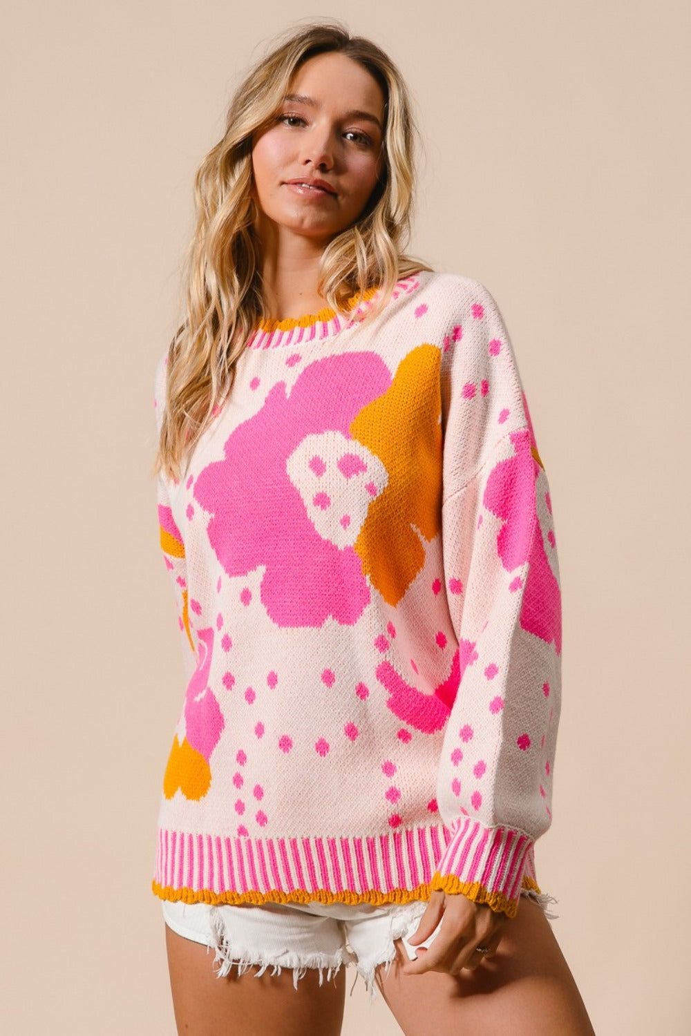 Maxct &BiBi Flower Pattern Contrast Sweater