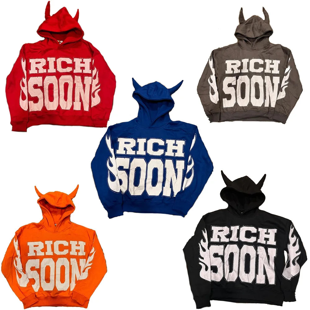 Maxct Y2k Pullover Hoodie Winter Sweatshirt Long Sleeved Tops Vintage Hip-Hop Streetwear Cartoon Printed Clothes School Outfit Ootd