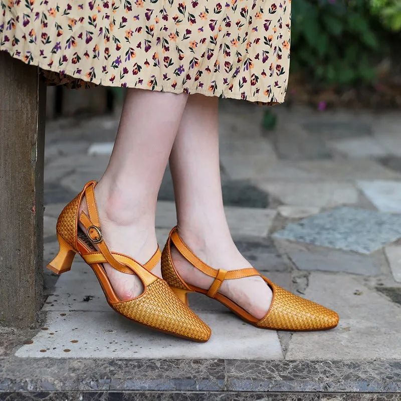 Women's Woven Pumps Sandals Point Toe Kitten Heels Maxct