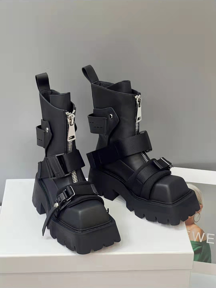 Women's Belt Buckle Zipper Fashion Boots - true deals club
