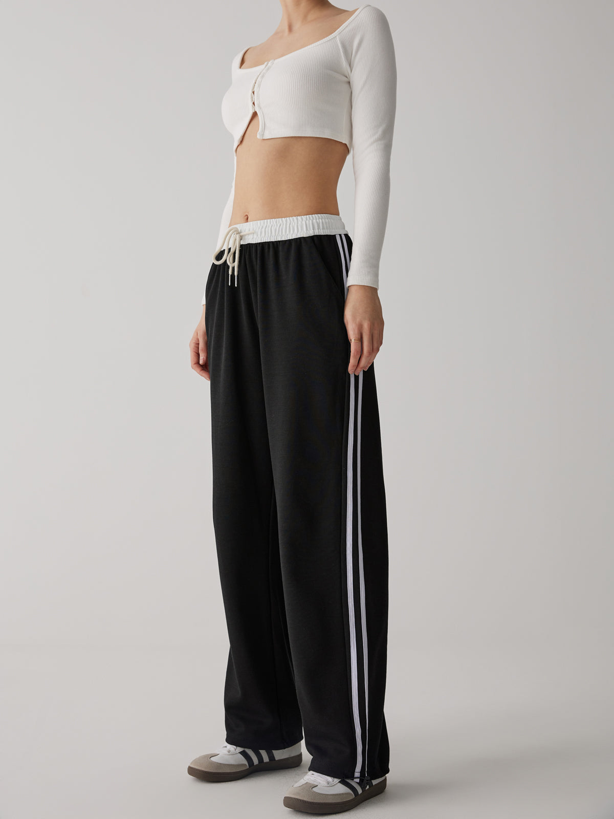 Maxct Contrast Waist Wide Leg Pants