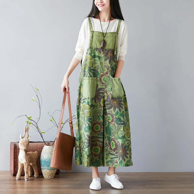 Retro Floral Printed Strappy Pants