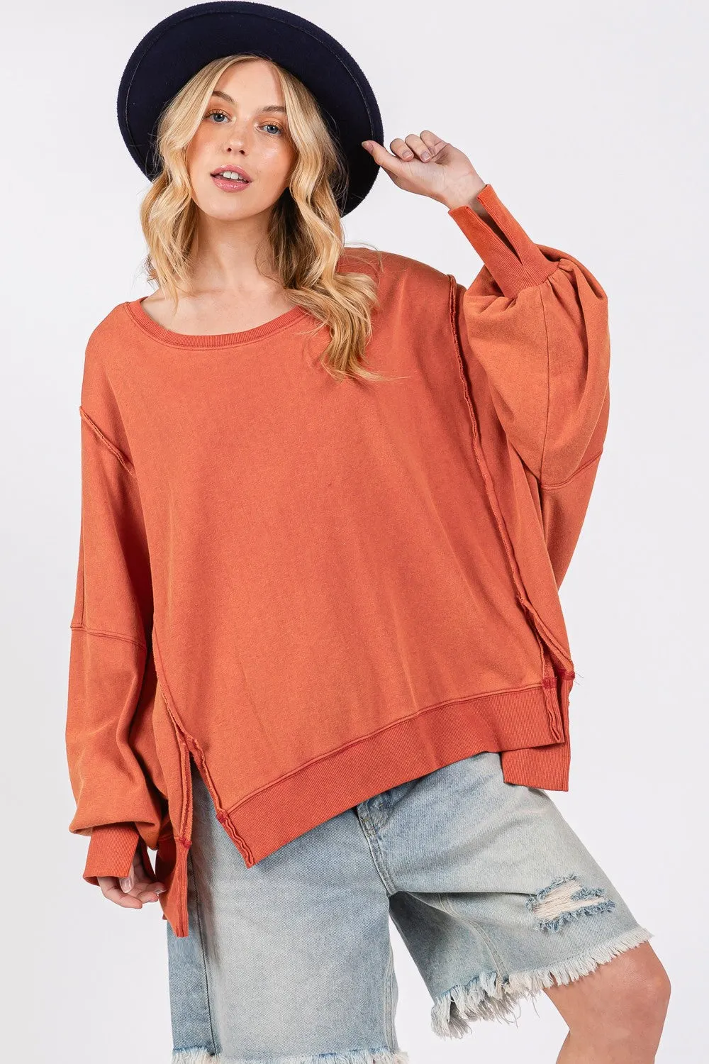 Maxct &SAGE + FIG Mineral Wash Side Slit Oversized Sweatshirt