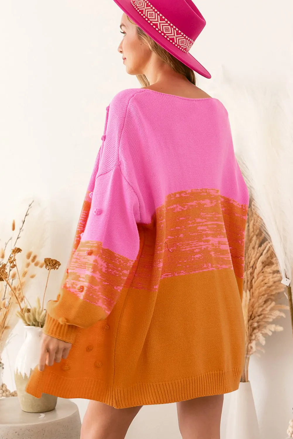Maxct &Pompom Color Block Open Front Cardigan