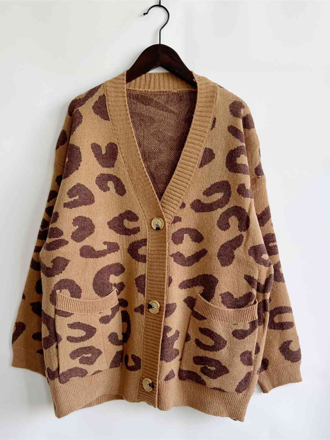 Maxct &Leopard Button Front Cardigan with Pockets