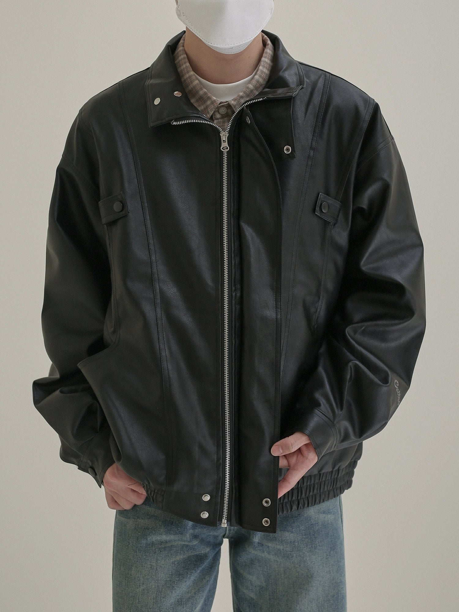 Maxct Stand Collar Black Leather Jacket