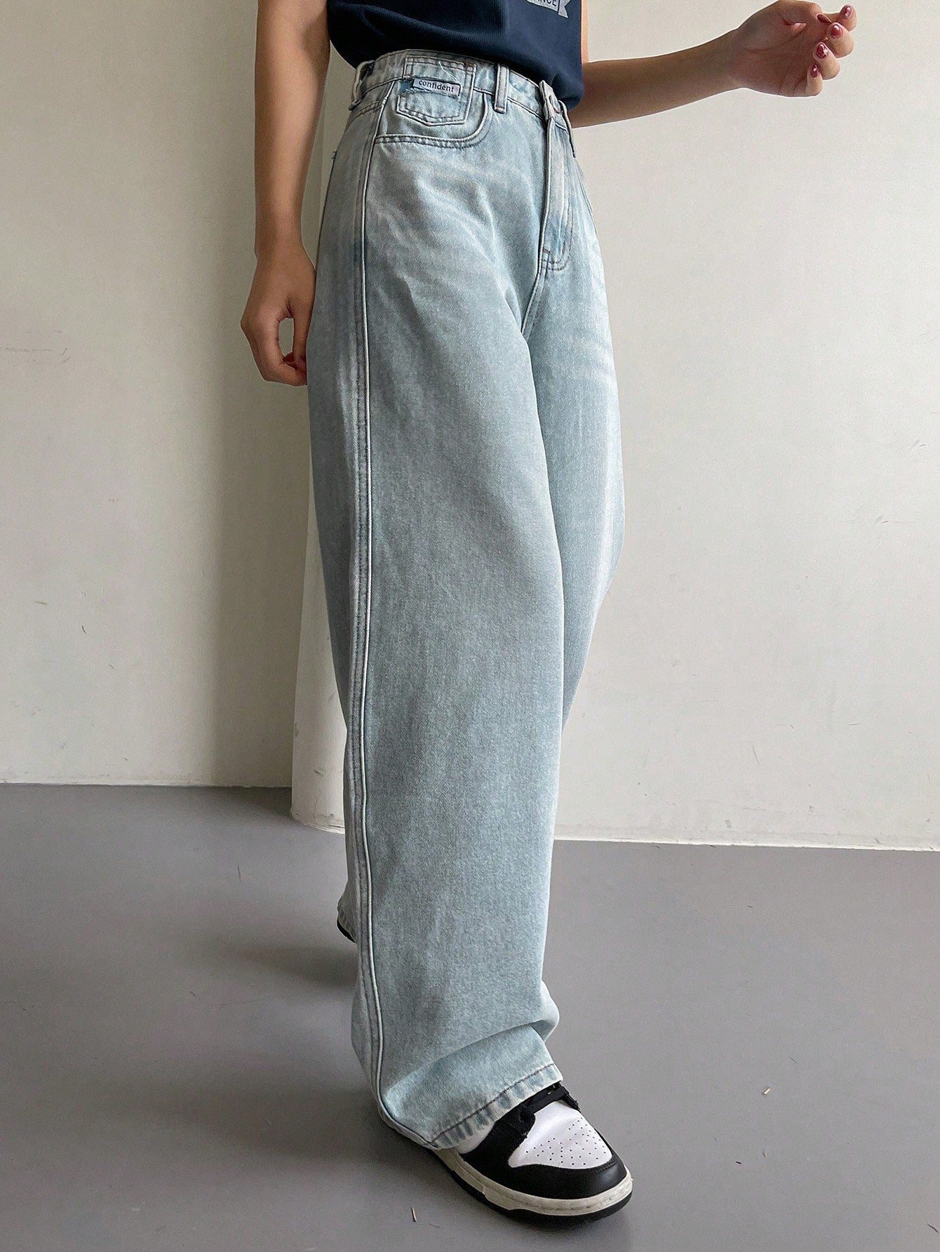 Maxct Women's Casual Wide-Legged Loose Fit Denim Pants With Pockets