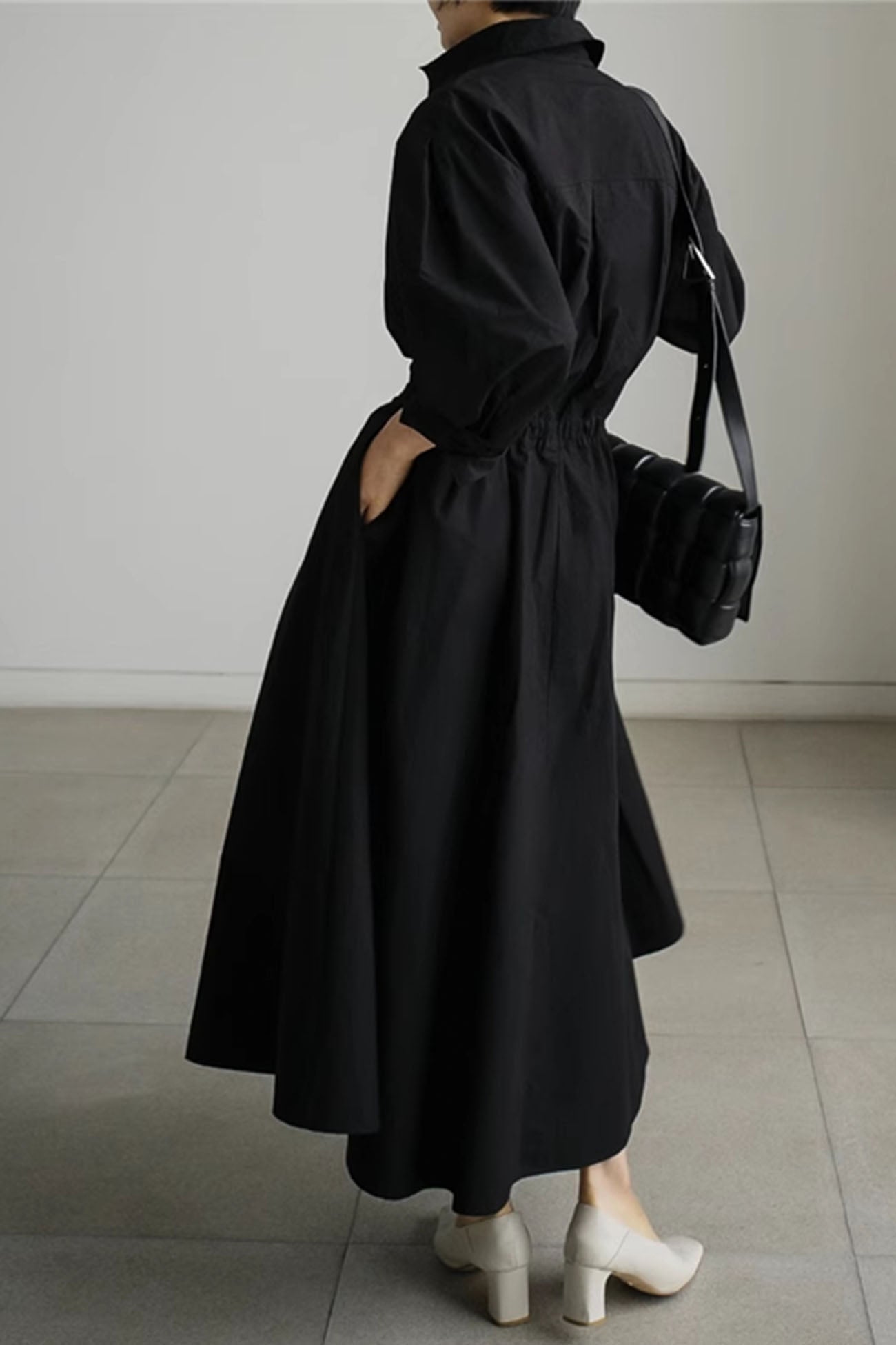 Maxct Cotton Long Sleeve A-Line Shirt Midi Dress