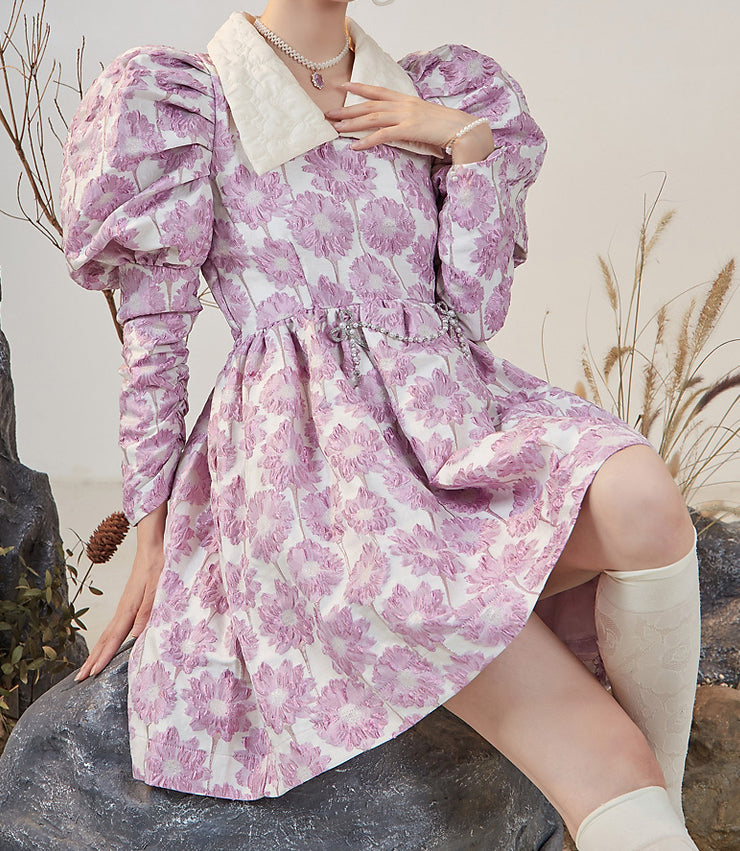 Puff Sleeve Daisy Jacquard Dress Maxct