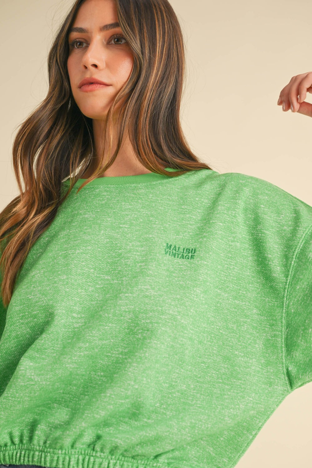 Maxct &Mable Round Neck Letter Embroidery Crop Sweatshirt