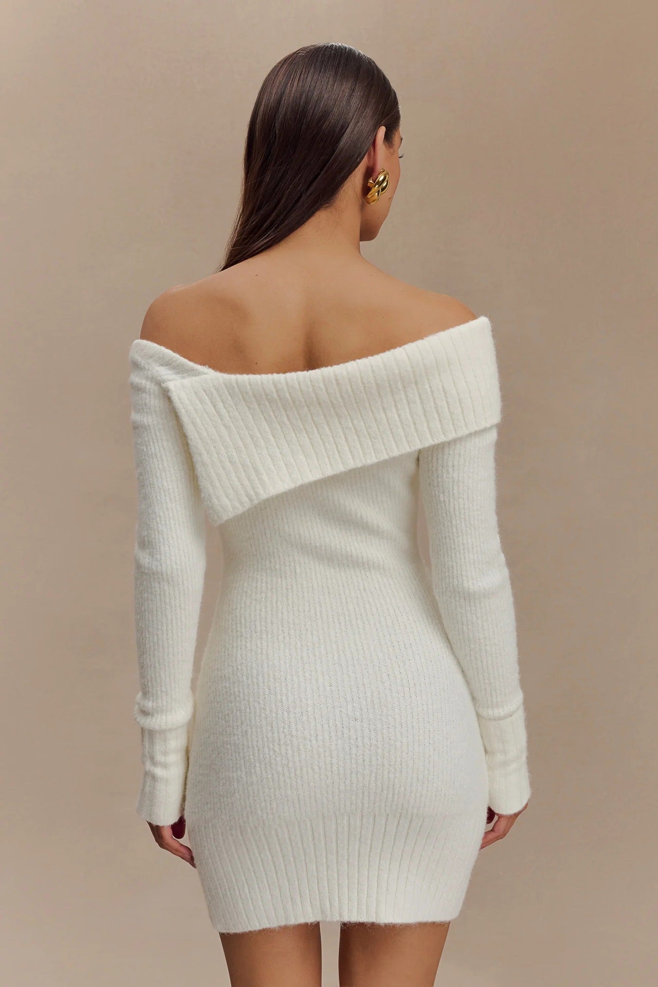 White Collar Long Sleeve Sweater Mini Dress Maxct