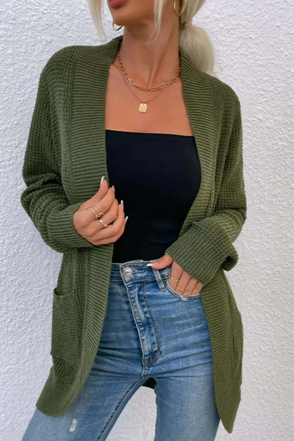Maxct &Open Front Rib-Knit Cardigan with Pockets