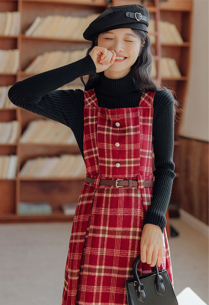 Holiday Plaid Pinafore Midi Dress Maxct