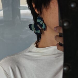 Chinese Lacquer Blue Butterfly Earrings