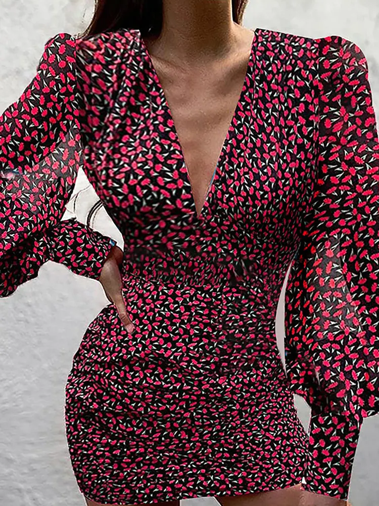 Floral Bodycon Ruched Mini Dress Maxct