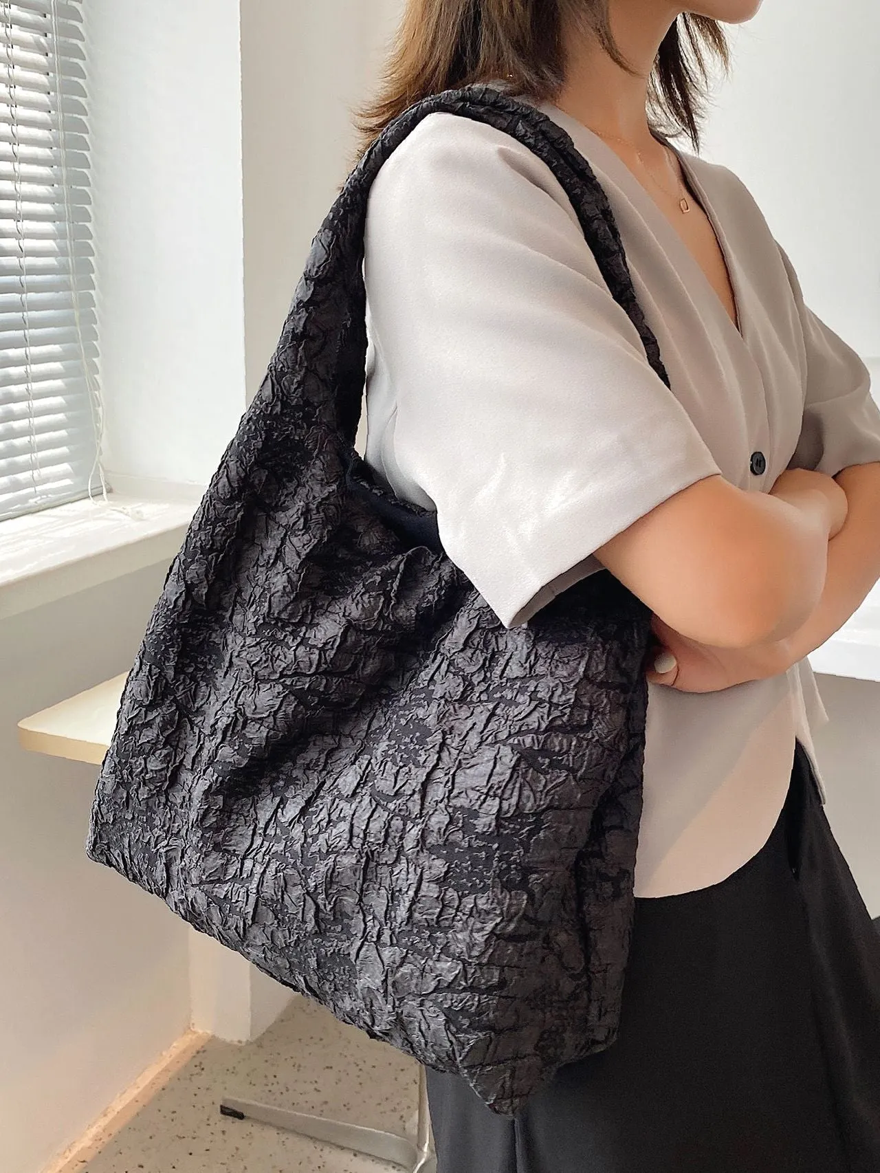 Maxct - Minimalist Ruched Detail Shoulder Tote Bag - Women Tote Bags
