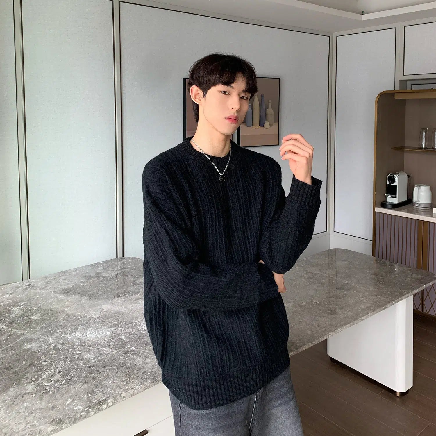 Maxct Vertical Textured Round Neck Sweater