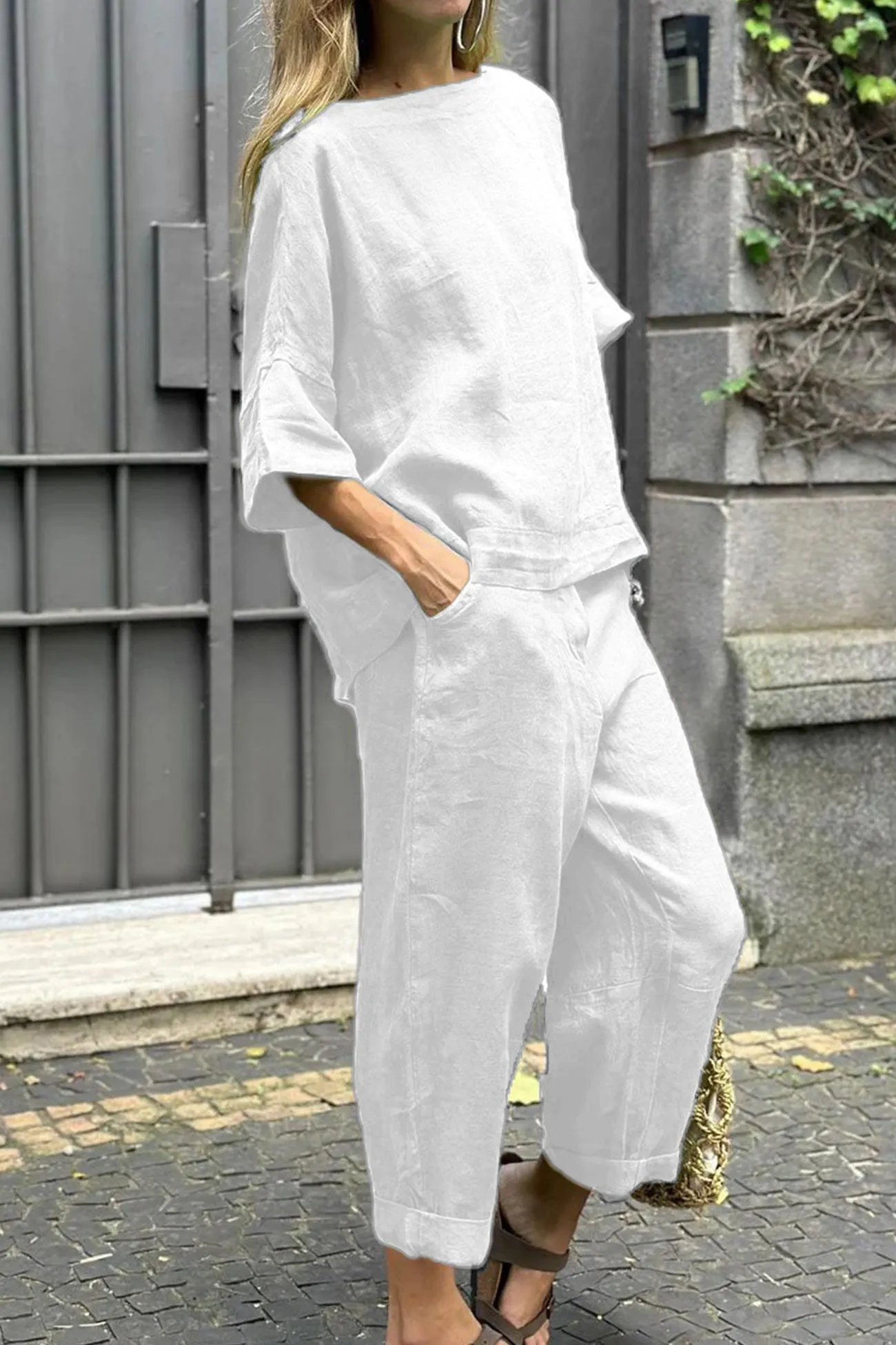 Maxct Linen Crew Neck T-shirt Two-piece Set