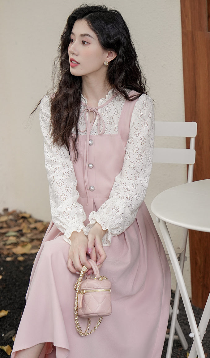 Floral Lace Twofer Midi Dress Maxct