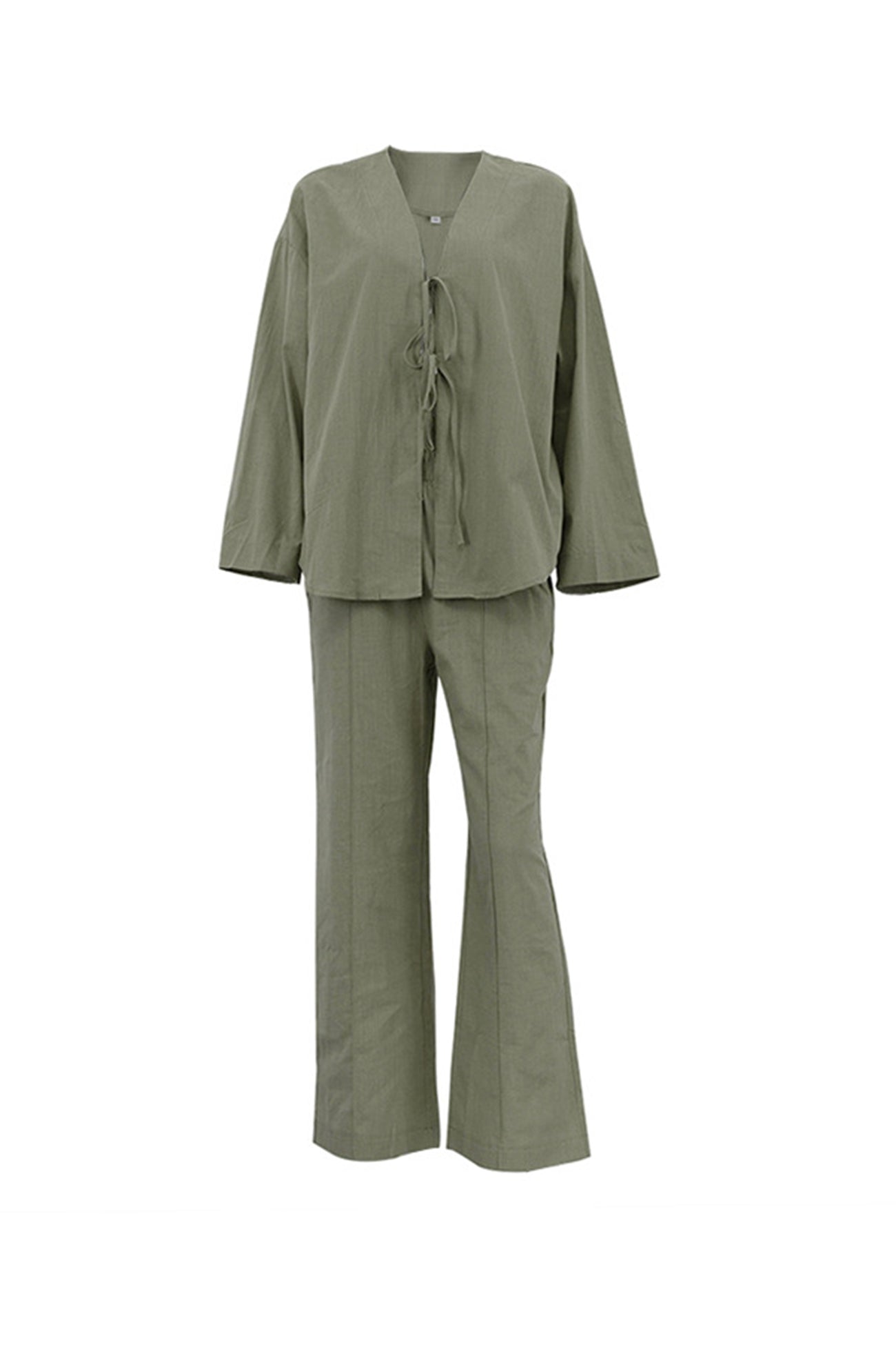 Maxct Tie-front Long Sleeve Shirt Cotton Suits