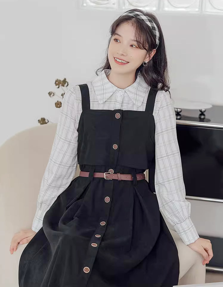 Suede Button Up Cami Pinafore Dress Set Maxct