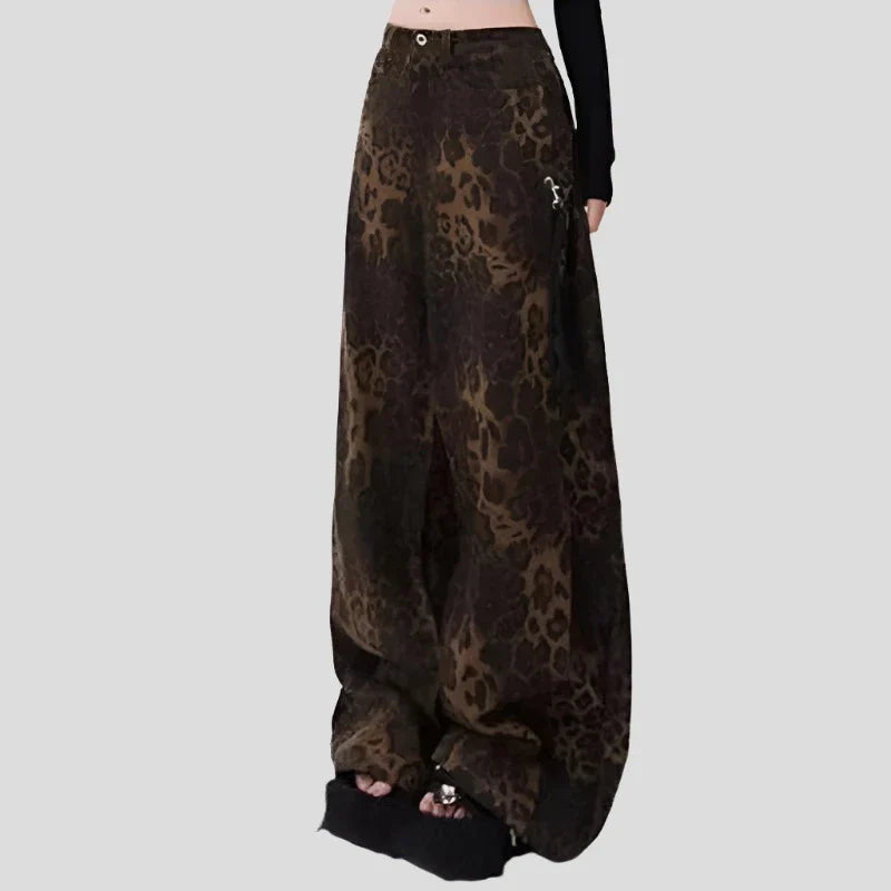 Wide Leg Denim Pants with Print Maxct